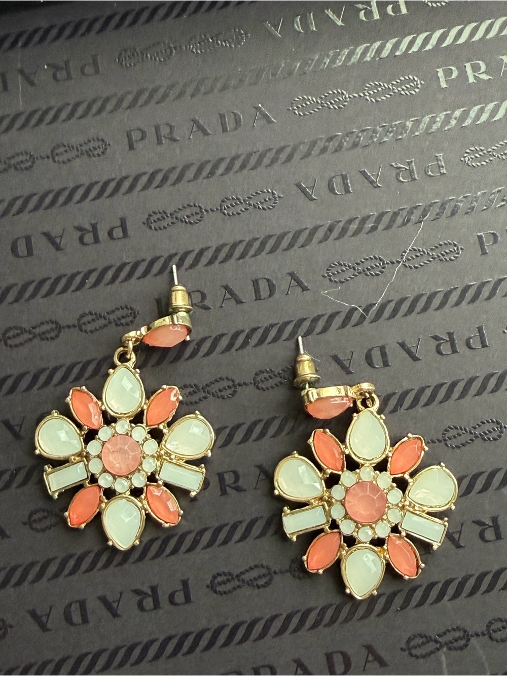 Coral and Mint Flower-Cluster Drop Earrings